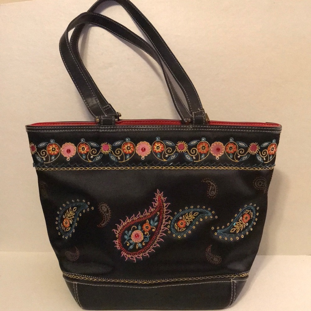 LIZ CLAIBORNE 10x4” shoulder bag double handles. BOHO design. Beaded. Paisley.